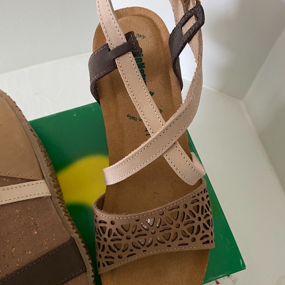 BioNatura Beige and Brown Leather Wedge Sandals - Picture 3 of 11